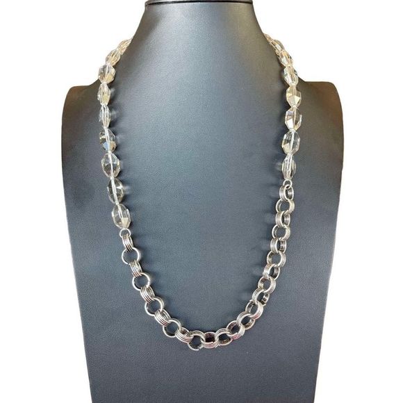 LOFT silver tone rolo chain and crystal acrylic bead necklace - Picture 1 of 8